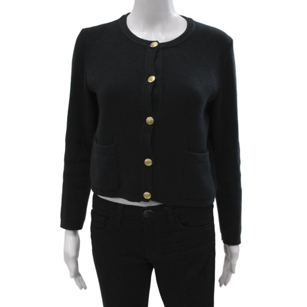 J Crew Womens Cardigan Black Cotton Long Sleeve Round Neck Size S